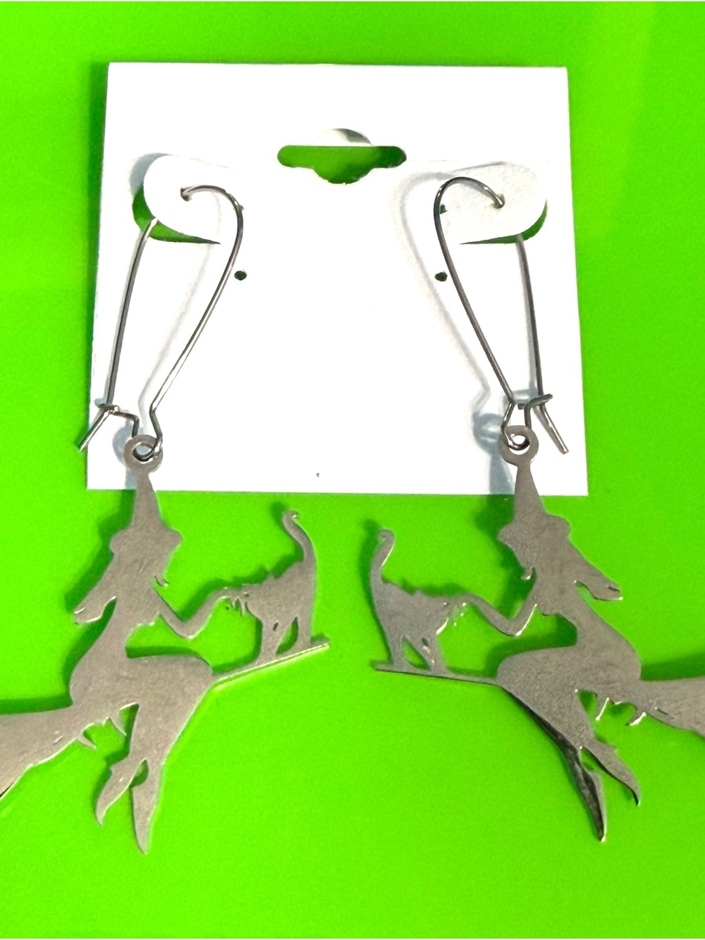 Stainless steel Witch and Cat Dangle Earrings - Women Jewelry